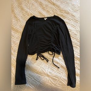 selfie scrunched black top with bows womens L